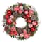 Haute Decor 26" Pre-Lit Holiday Times Red & White Ornament, Berry & Pinecone Wreath, Soft White LED Lights